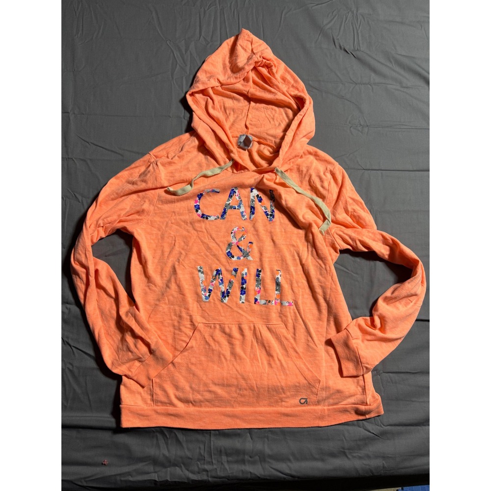 GapFit Hoodie Women Size M Orange Good Can & Will Graphic Activewear Sweatshirt